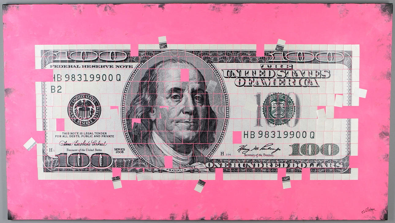 FABIAN EDELSTAM. "100$ sedel", blandteknik/kollage, signerad.