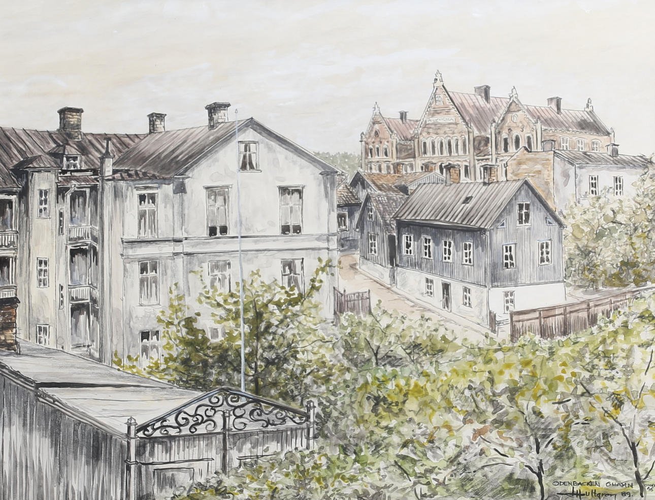 LARS HULTGREN. "Odenbacken Ohamn, approx. 46". Watercolor, signed and dated 89.