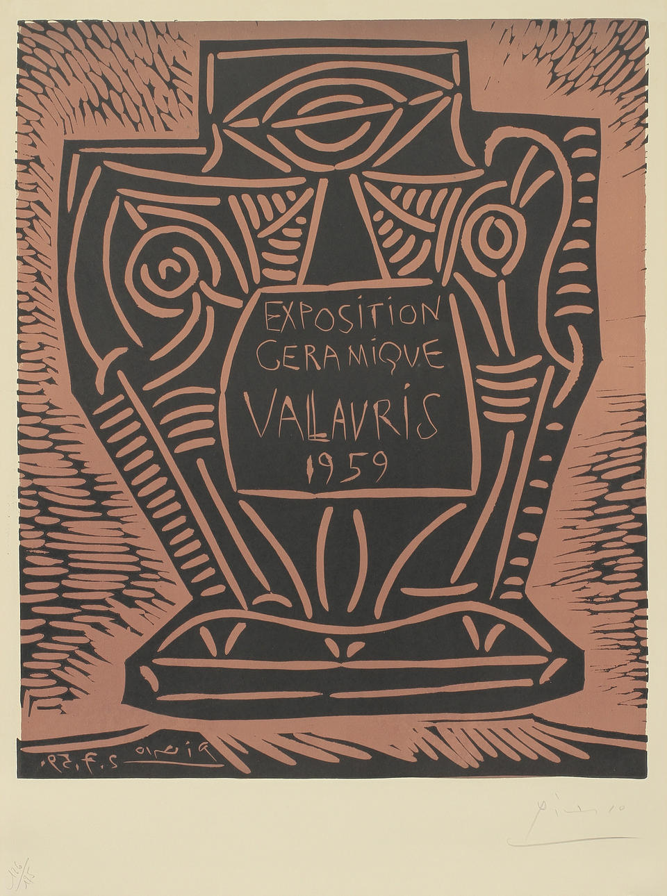 PABLO PICASSO (1881-1973). "Exposition Ceramique Vallauris 1959". Linoleumsnitt.