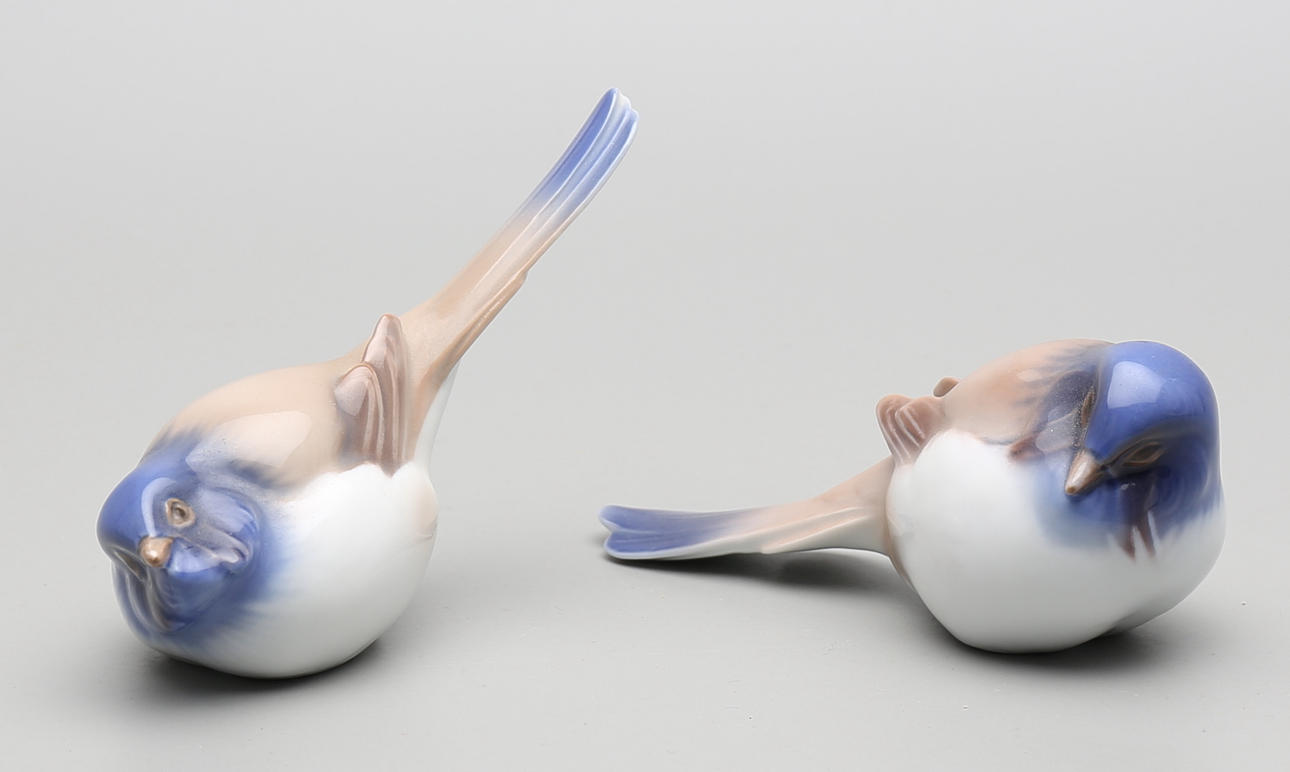 FIGURINER, 2 st, fåglar, "Optimisten och pessimisten", Bing & Gröndahl.