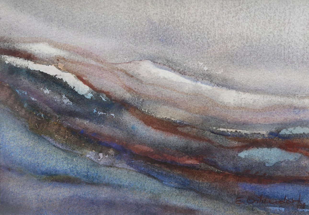 OIDENTIFIERAD KONSTNÄR. Bølger, akvarel, signeret.