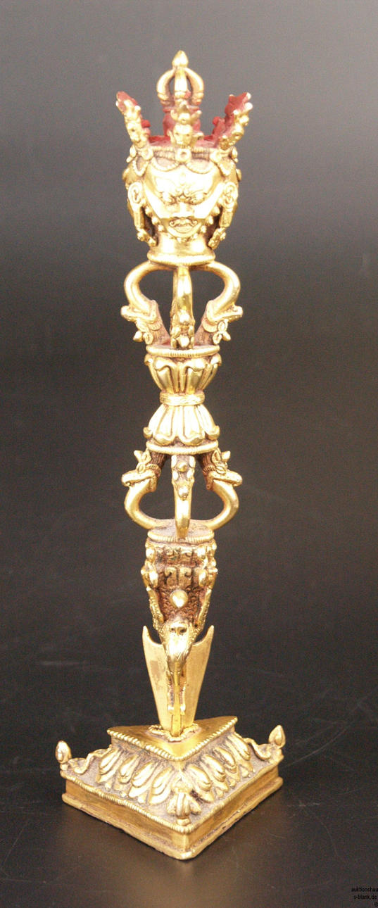 Ritual dagger Kila (Phurba) - tantric ritual dagger, cast brass with colored setting.