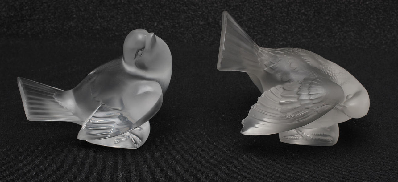FIGURINER, 2st, glas, fåglar, Lalique Frankrike, sign.