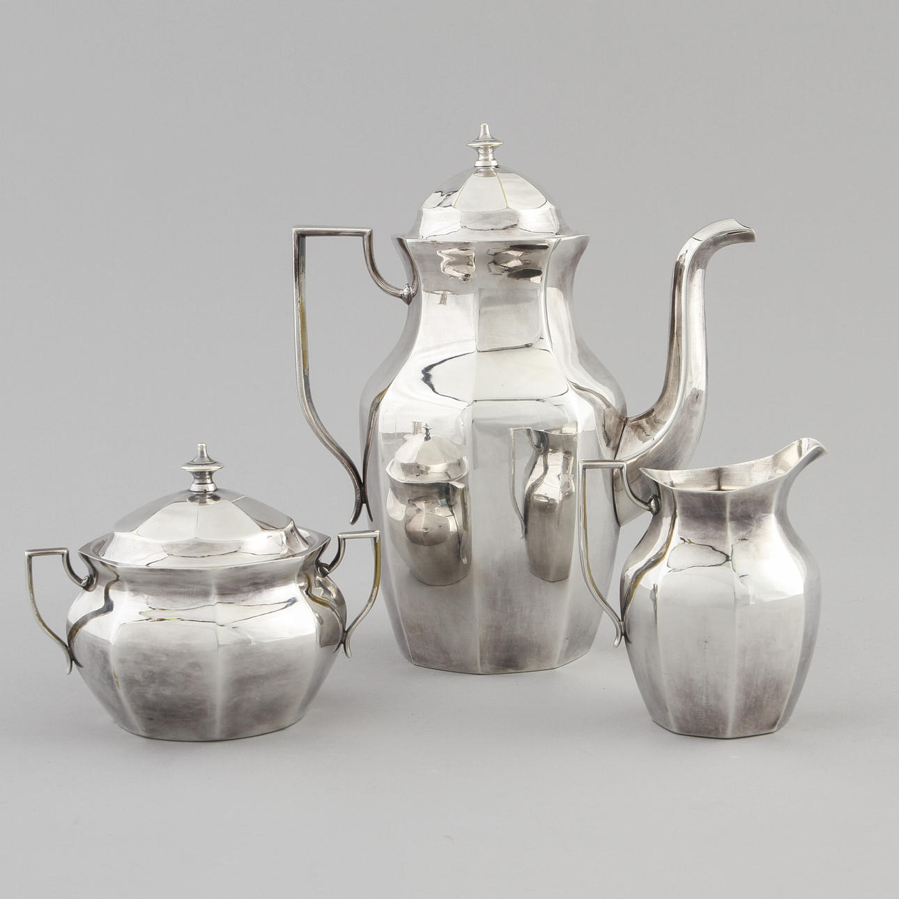 KAFFESERVIS, 3 delar, rostfritt stål, Gense.