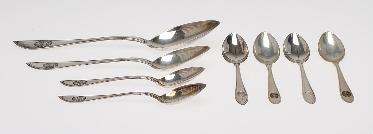 SKEDAR, 8st, silver, CGH, GAB, 1930-60-tal. Vikt 211g.