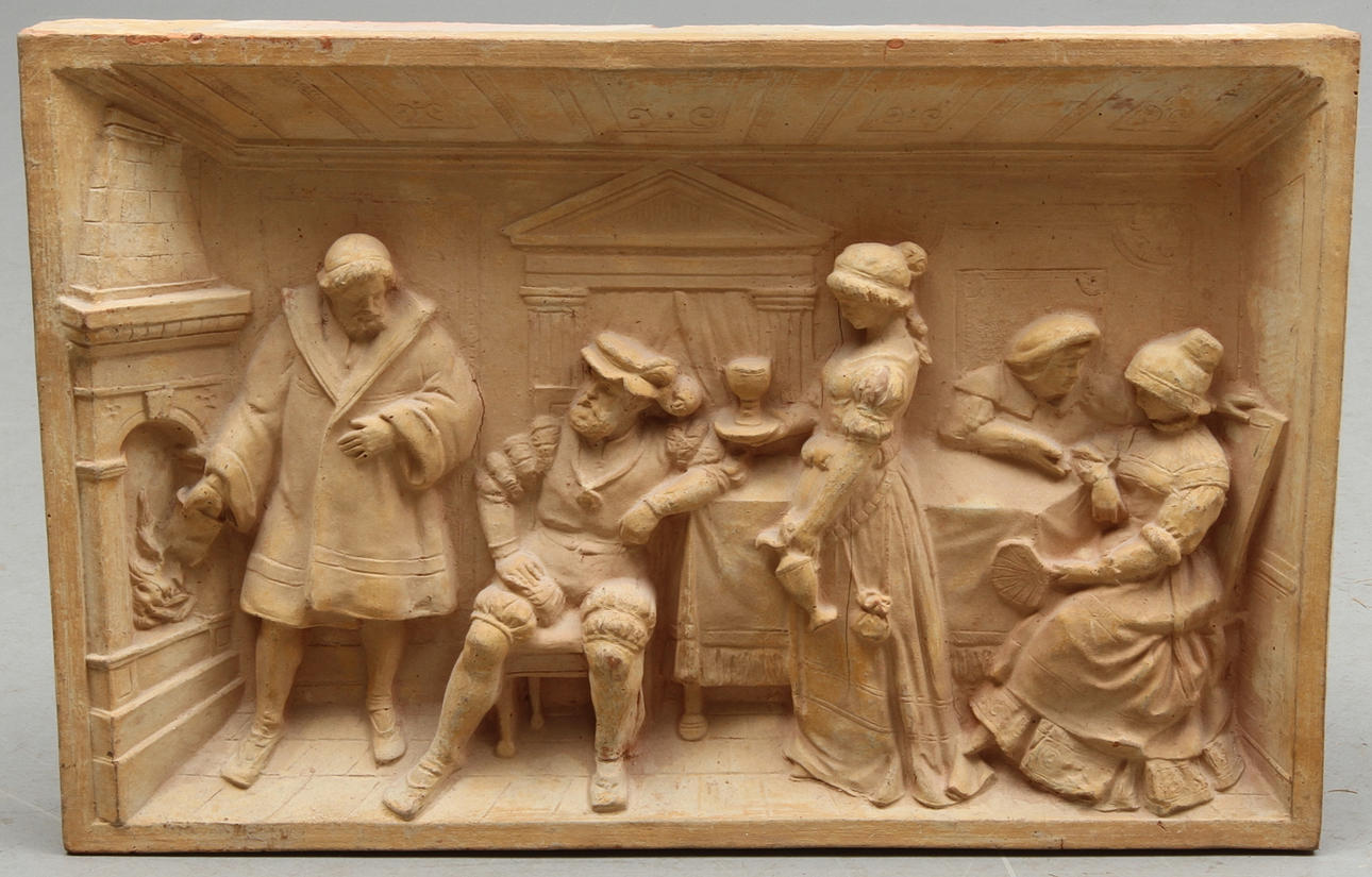 VÄGGPLATTA, tegel, antik scen, 1900-tal.