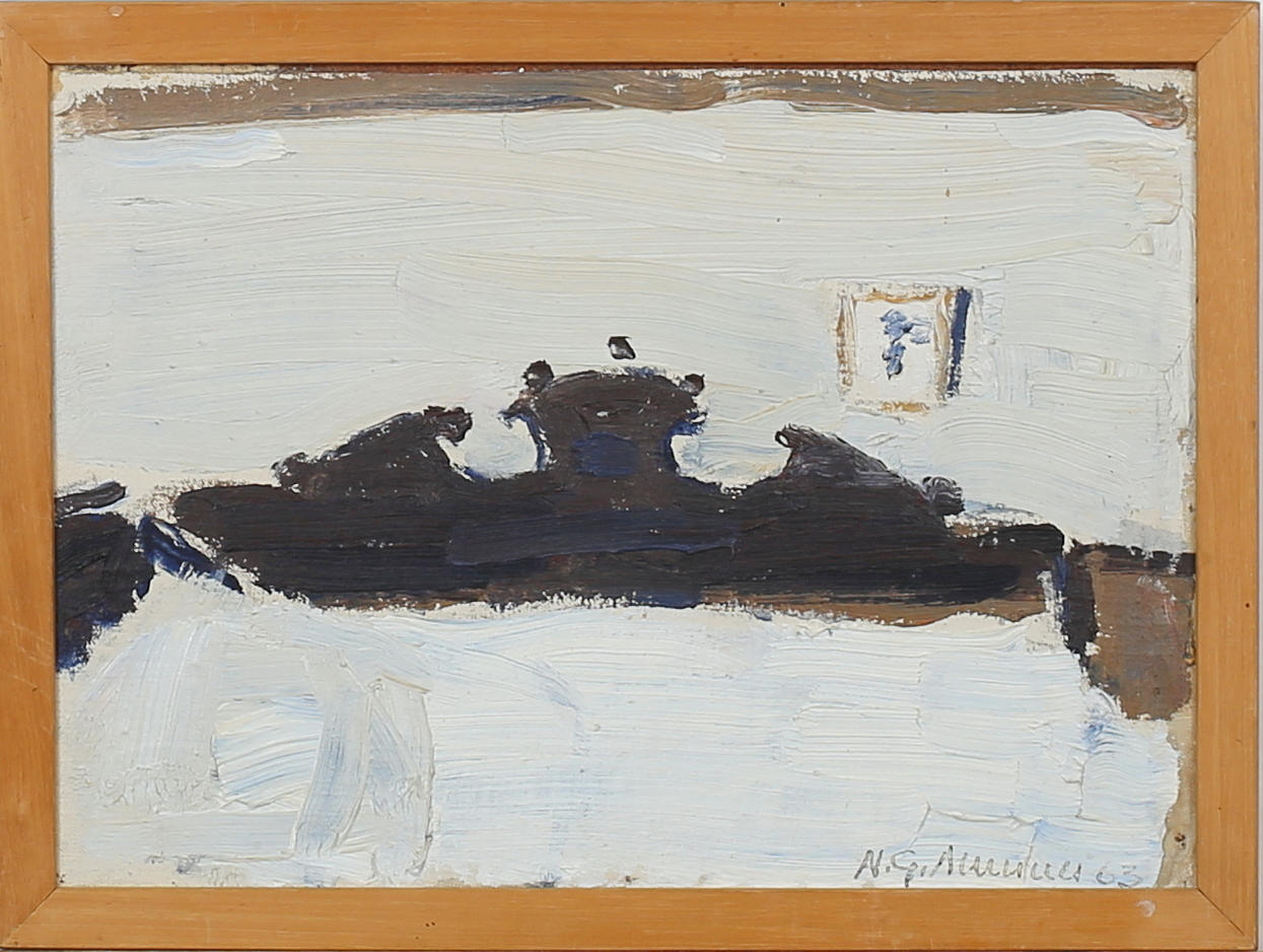 NILS-GÖRAN BRUNNER. Interior. Oil on Board. Signed NG Brunner and dated -63.