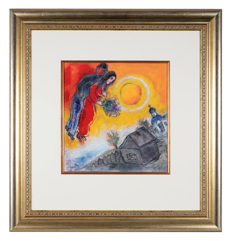 子犬　Marc Chagall 抽象画 金色フレーム Marc Chagall, L' ange au chandelier (Angel with Candlestick