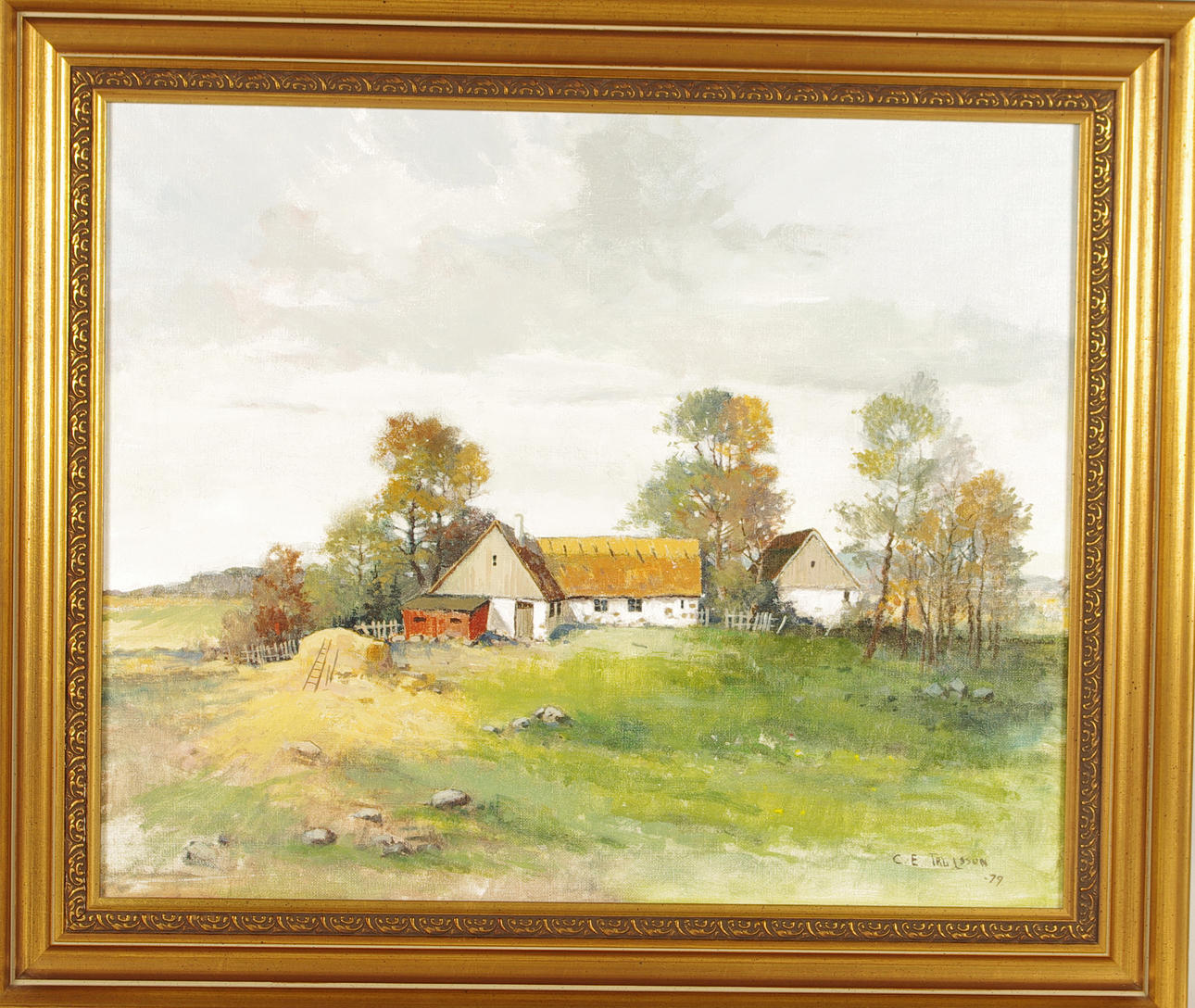C.E. TRULSSON. "Gård vid Sturup", olja på duk.