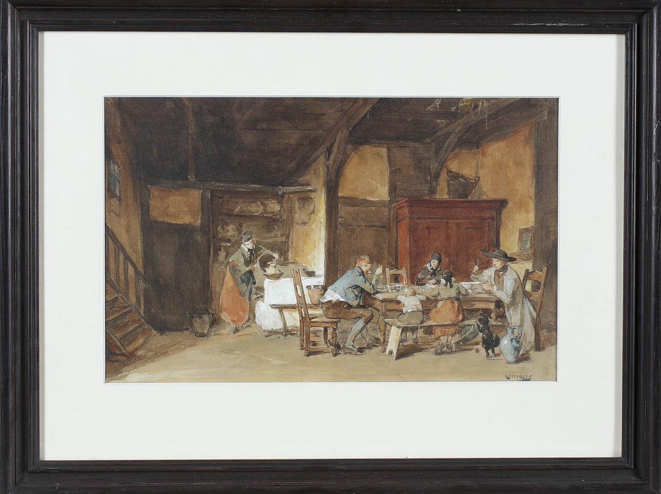 AUGUST JERNBERG. Køkkeninteriør, akvarel, signeret.