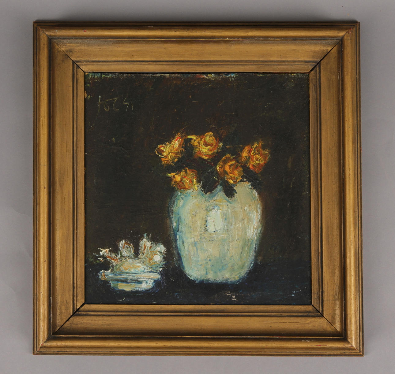 HANS OSVALD LARSSON. Blomsterstilleben, olja på pannå, monogramsignerad samt daterad 41.