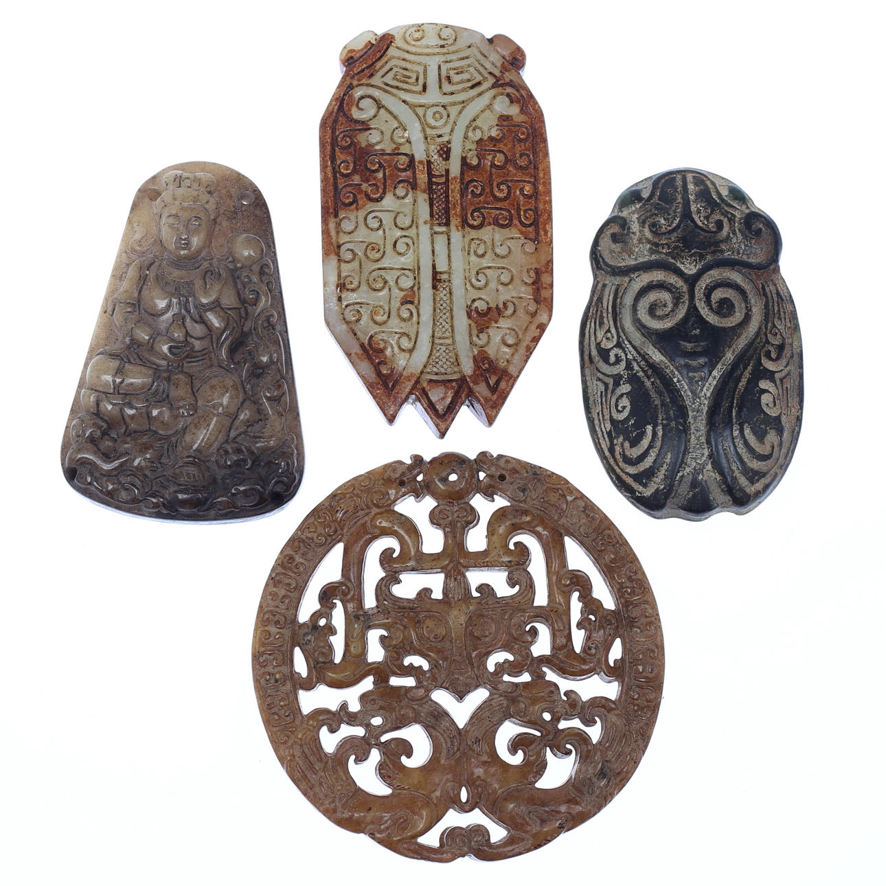 AMULETTER, skarabæer mm, 4 dele, sten, orientalsk.