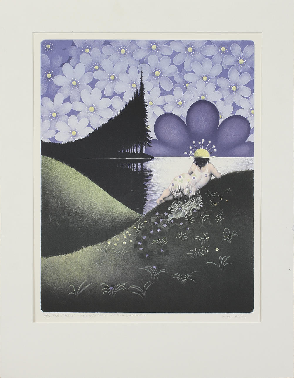 NORDENBORG, BENGT. "Fredad fägring". Färglitografi, signerat. Hc med personlig dedikation.