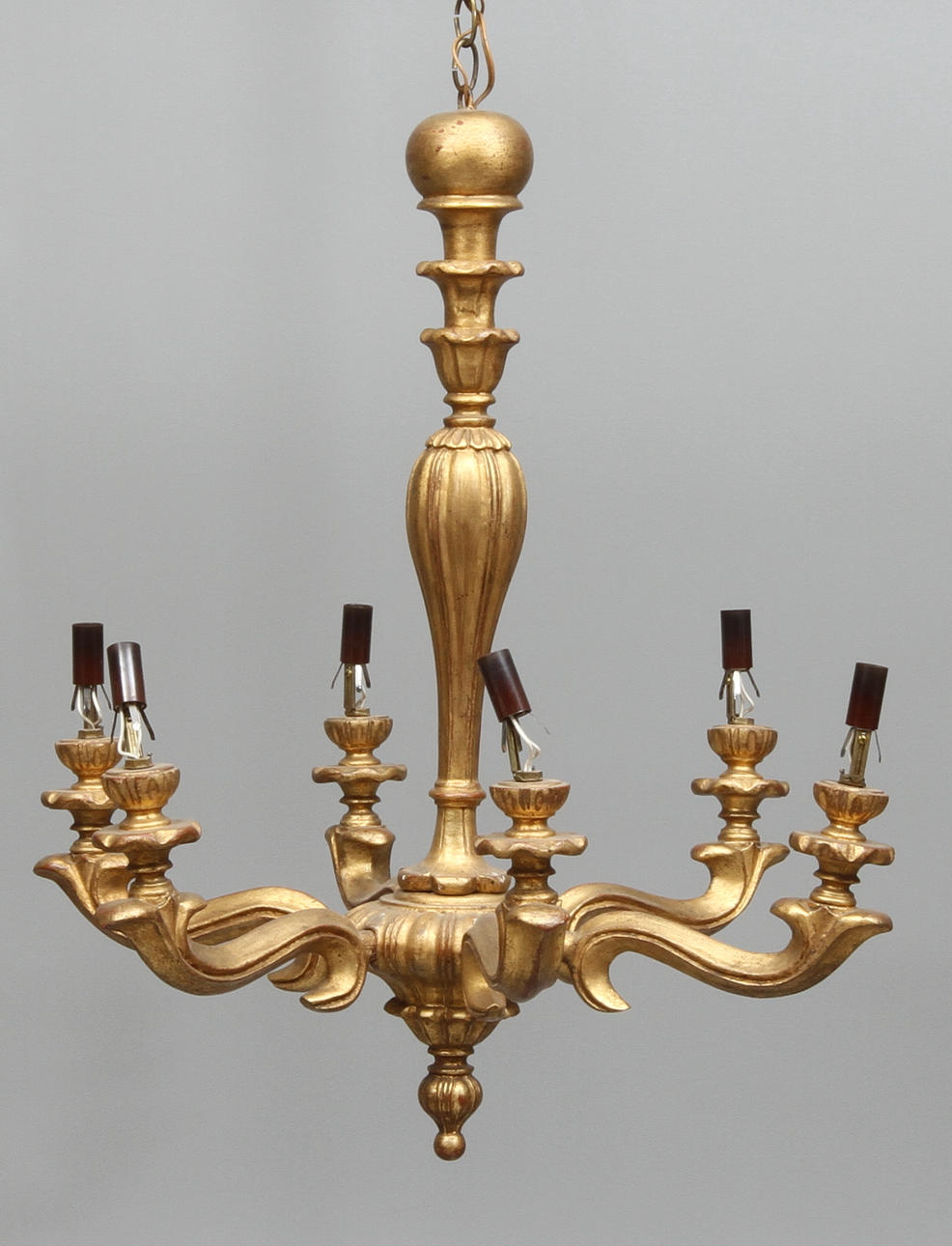 LJUSKRONA, med 6 st ljusrarmar, bronserat trä, 1900-tal.