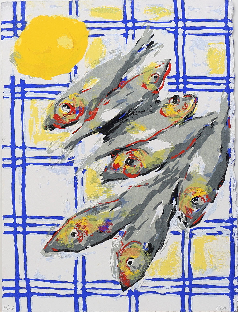 ELKE LEISCHEN ANDERSSON. Still life with herring, color lithograph, signed ELA and numbered 73/100.