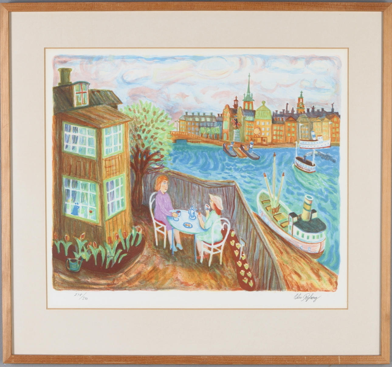 ELIS RYBERG. Motiv från Fjällgatan, färglitografi, signerad och numrerad 248/340.