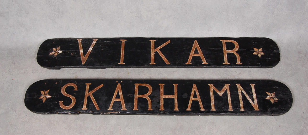 NAMNBRÄDA " VIKAR SKÄRHAMN ", segelfartyg, 1800-tal.