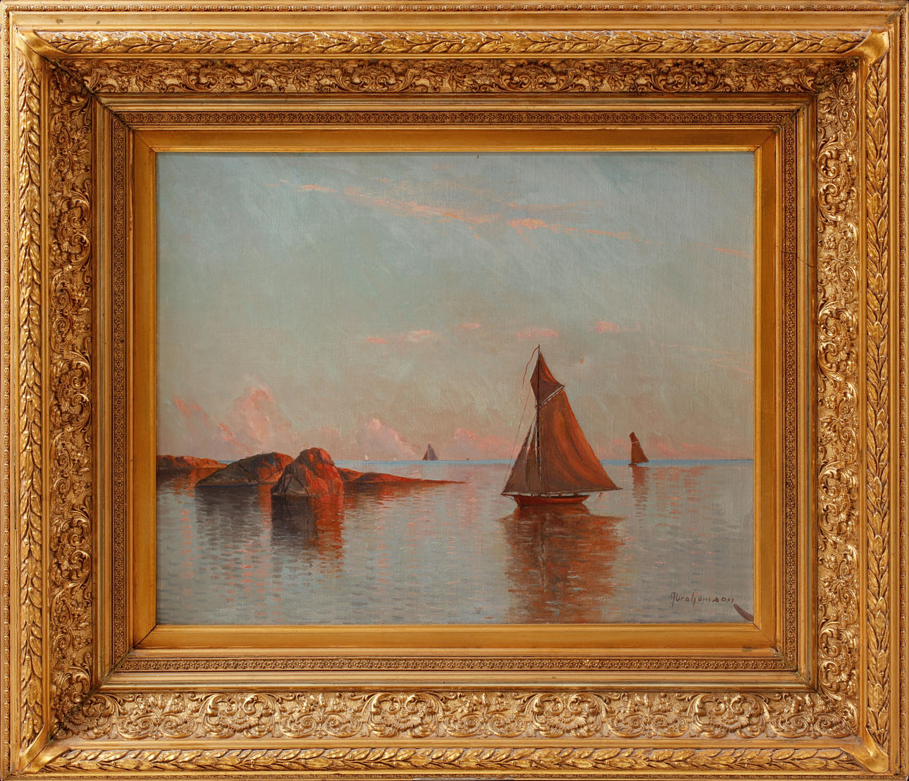 ERIK ABRAHAMSON. Coastal picture with sailboats, oil on canvas, signed.