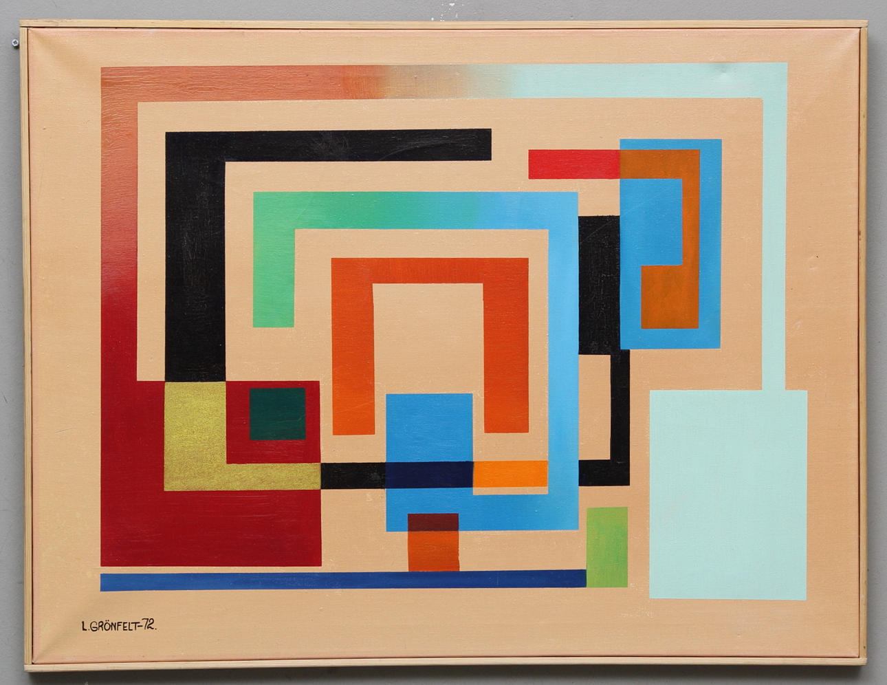 LARS GRÖNFELT. Komposition i polykroma färger. Olja på duk. Signerad L.Grönfelt - 72.
