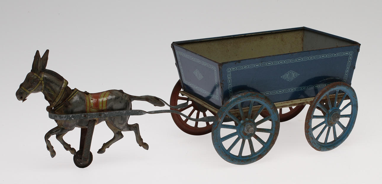 DRAGLEKSAK åsna med vagn i plåt, Tyskland 1920-tal.