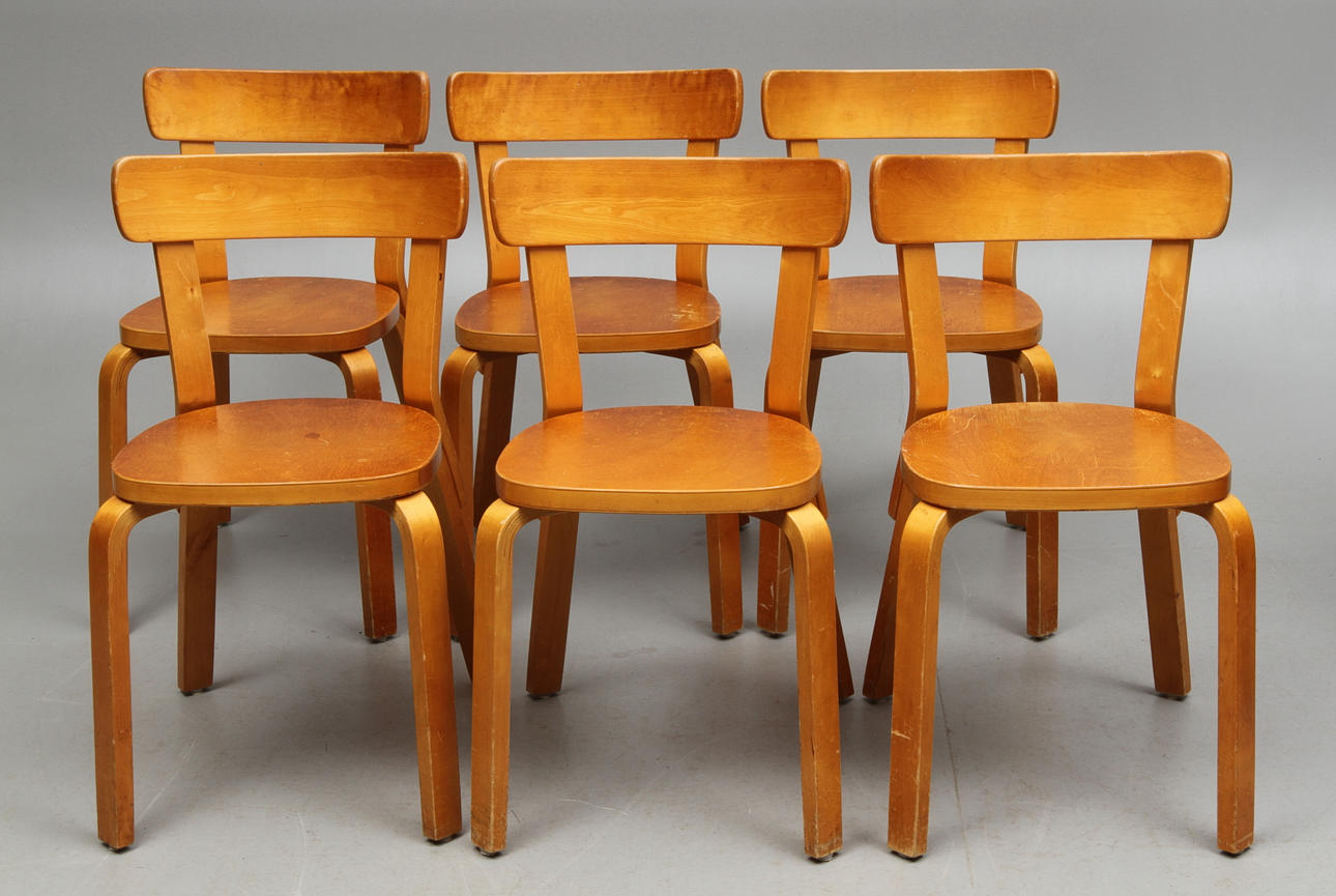 STOLAR, 6 st, design Alvar Aalto, 1900-tal.