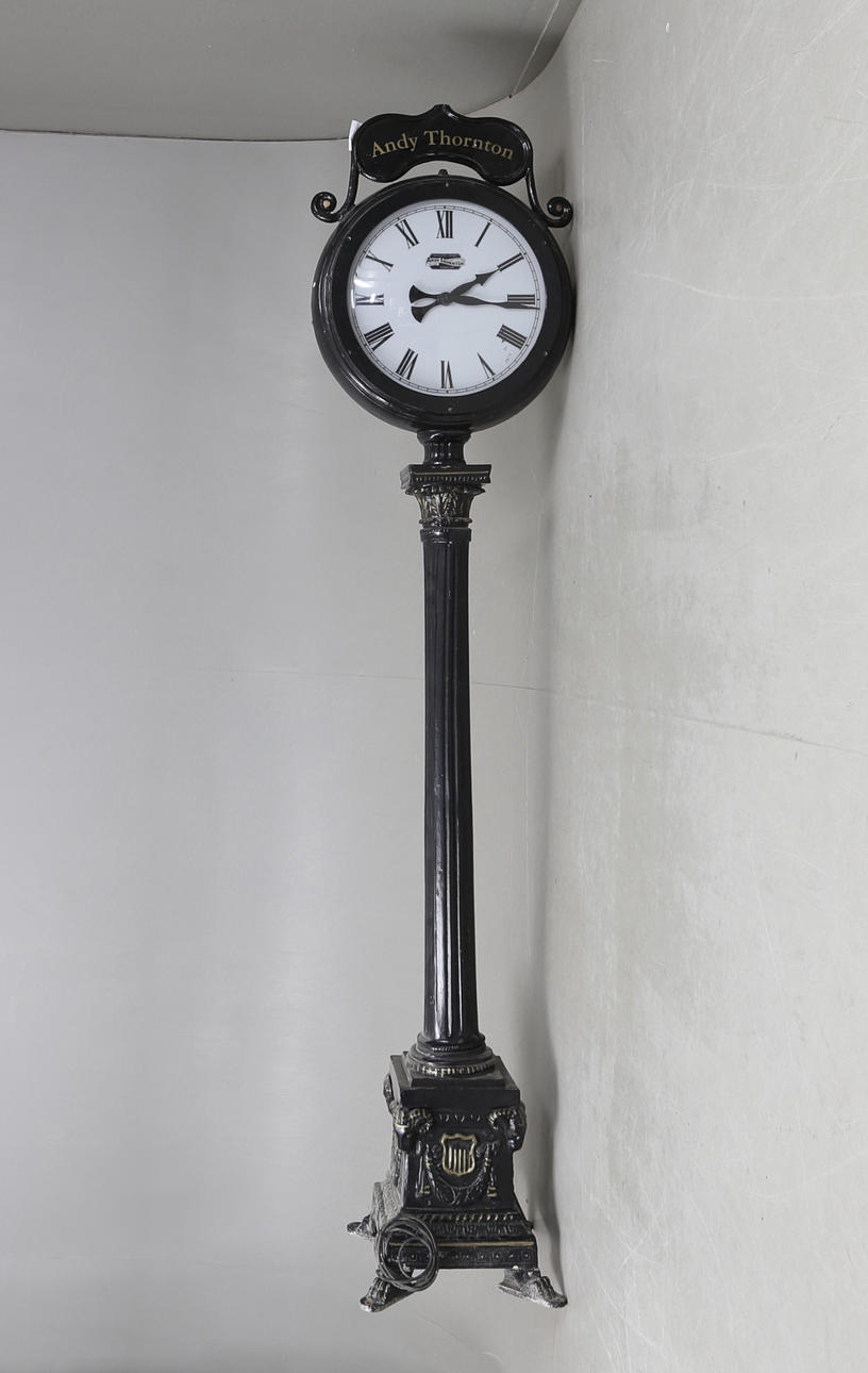 FLOOR CLOCK, metal, Andy Thornton.