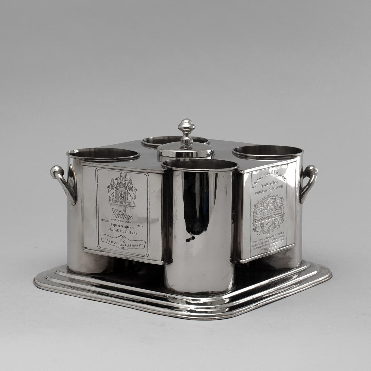 WINE COOLER for 4 bottles, white metal, 2000s.