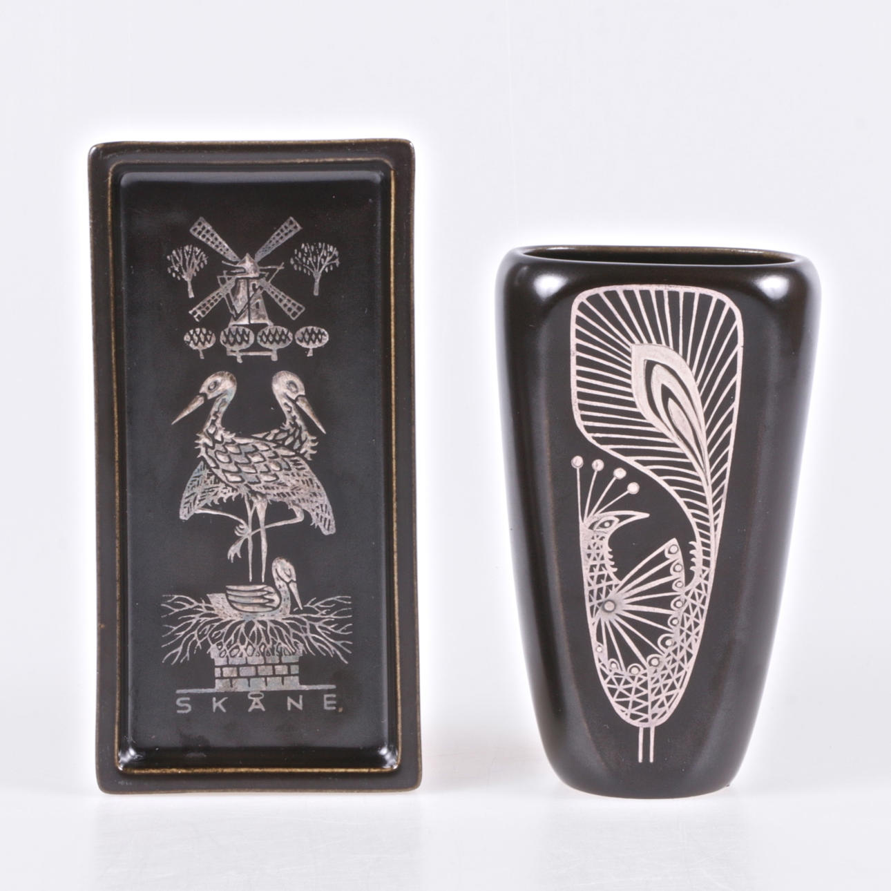 VAS, and dish, "Facett", Sven Jonsson, Gustavsberg.