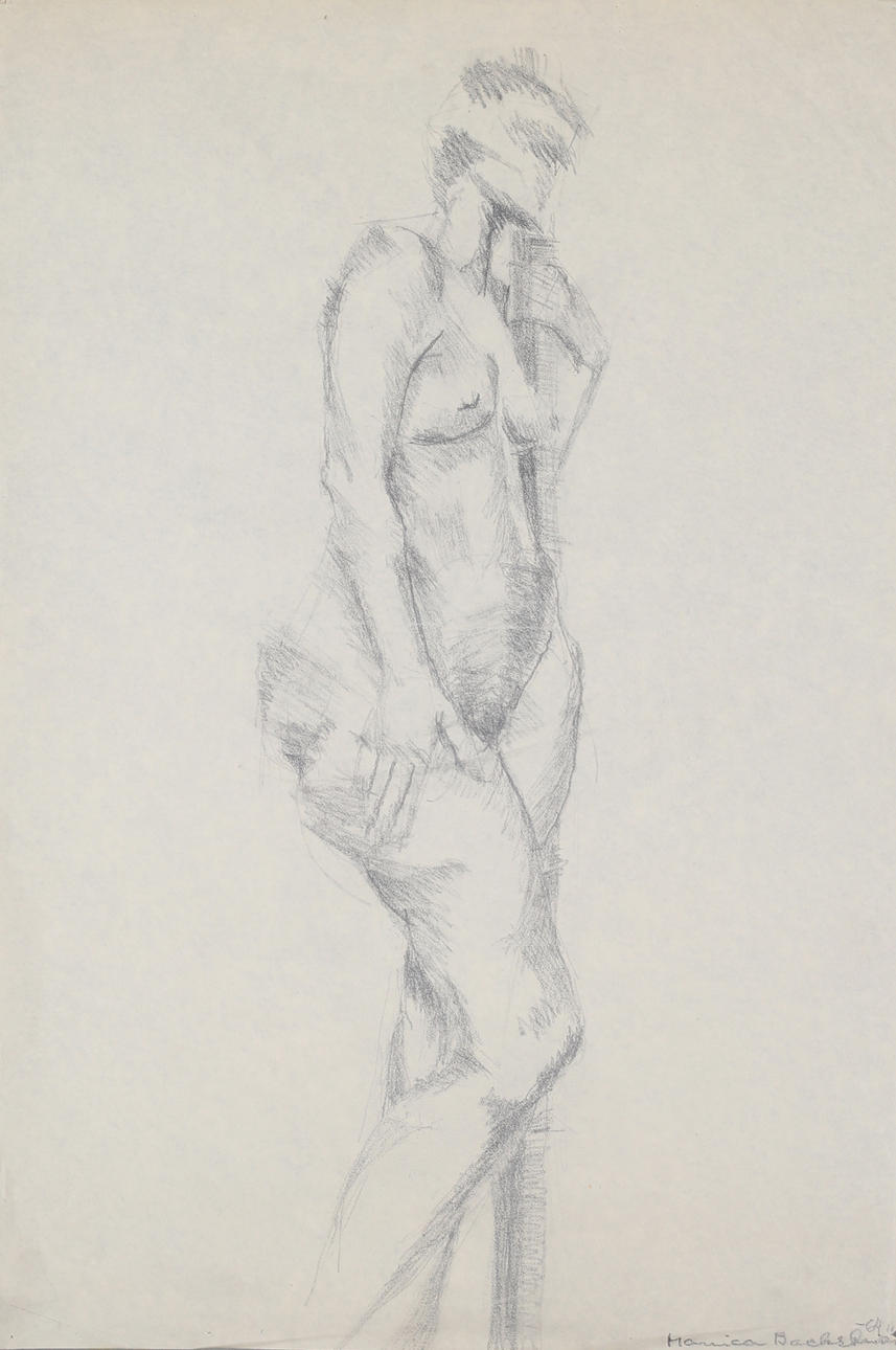 MONICA BACKSTRÖM. Modell, teckning, signerad.