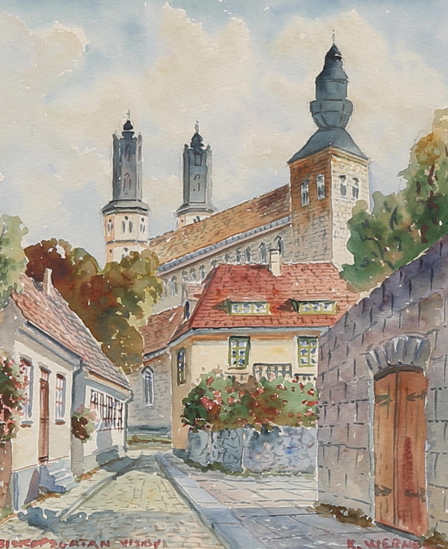K. WERNER ANDERSEN. Aquarell, "Visby", signiert.