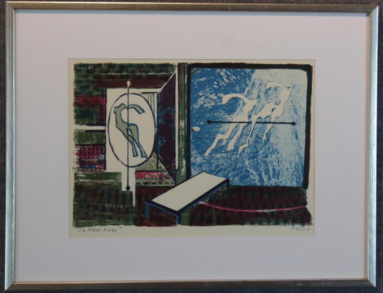 TORSTEN HULT. mixed media, "Vattenrum", signeret.