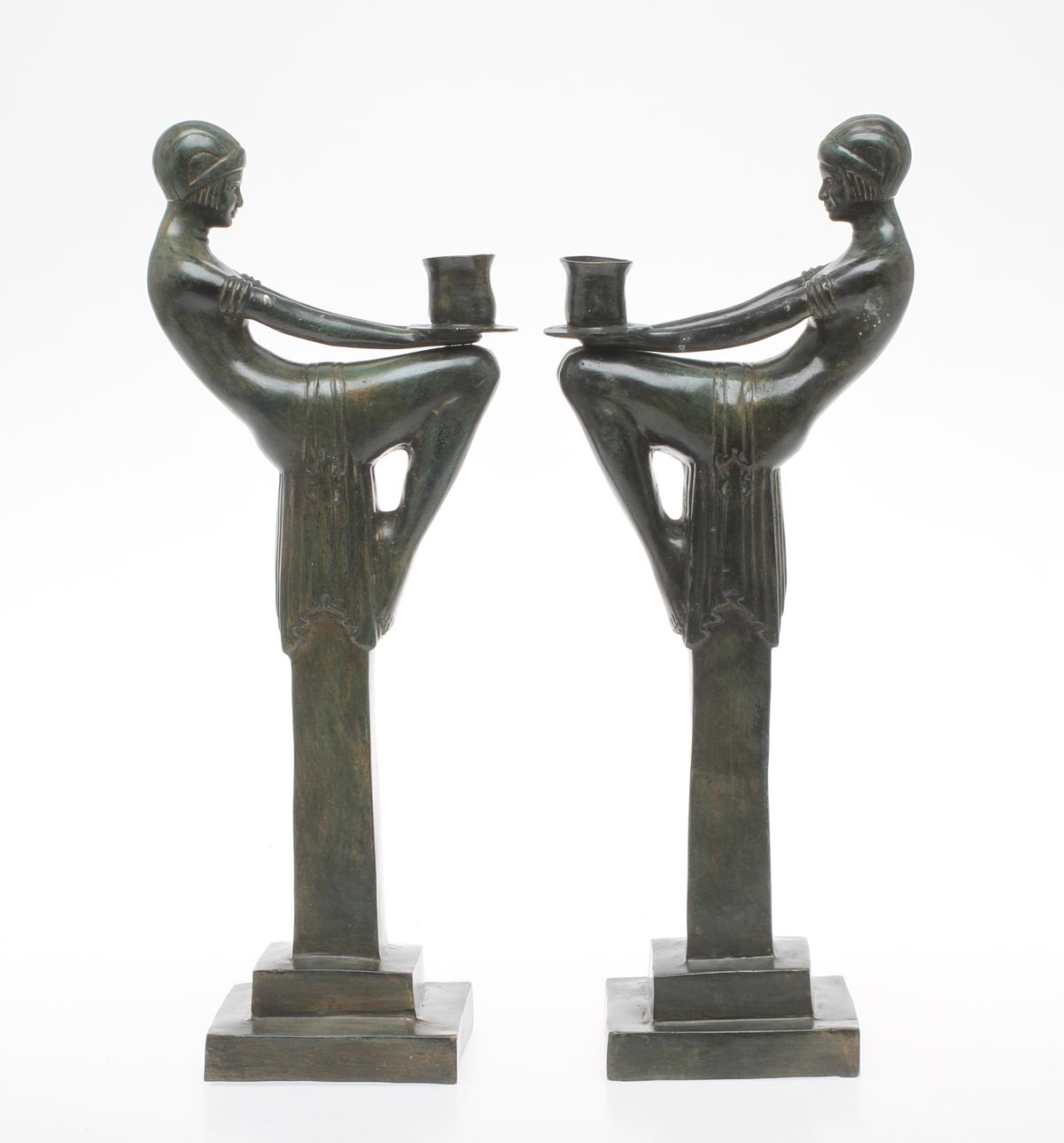 LJUSSTAKAR, 1 par, Art Deco-stil, brons.