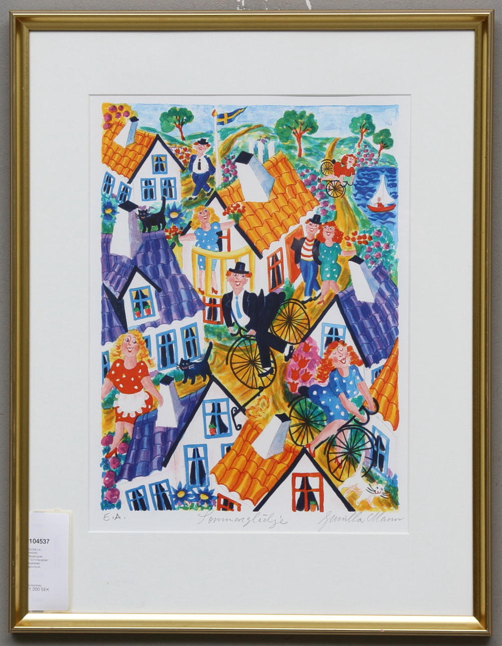 GUNILLA MANN. färglitografi, "Sommarglädje", signerad, provtryck.