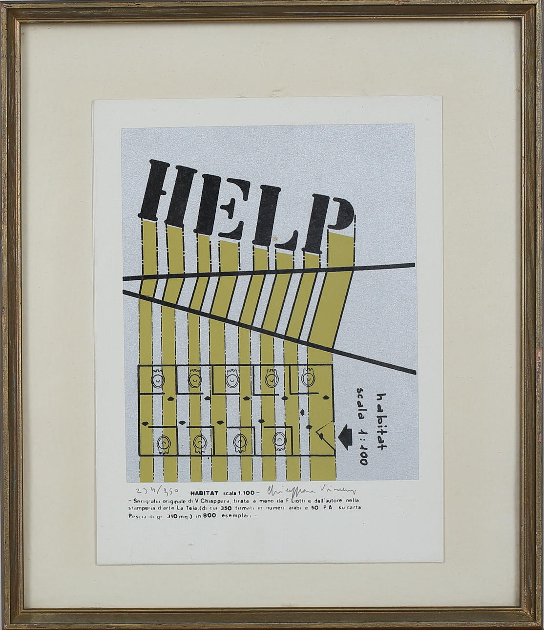 OIDENTIFIERAD KONSTNÄR. "Help". Färgserigrafi. Signerad V Chiappara.