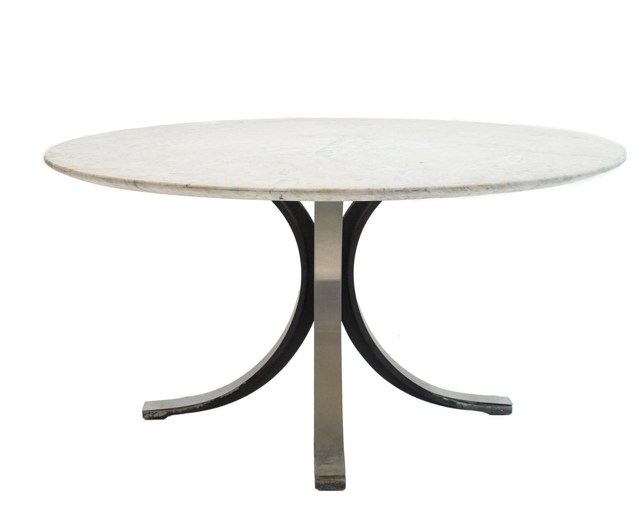 Coffee table in steel with marble top, circa 1970.