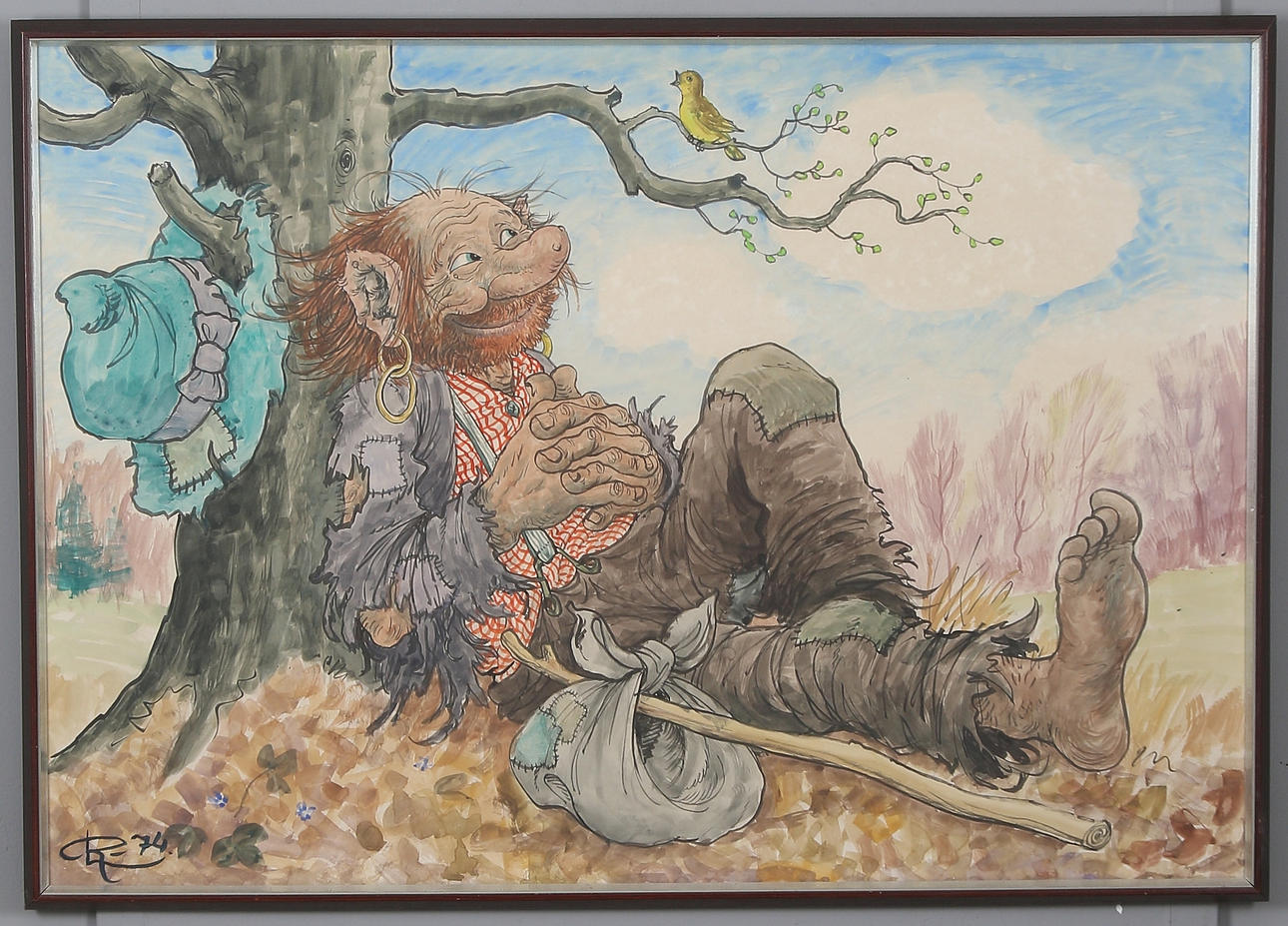 ROLF LIDBERG. Der Landstreicher unter dem Baum, Aquarell, signiert.