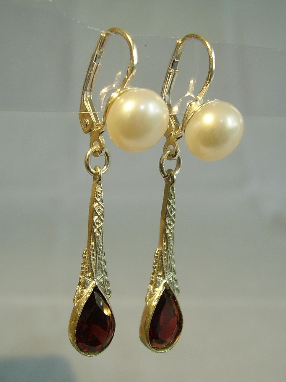 GRANAT OHRRINGE SILBER 935 ART DECO.