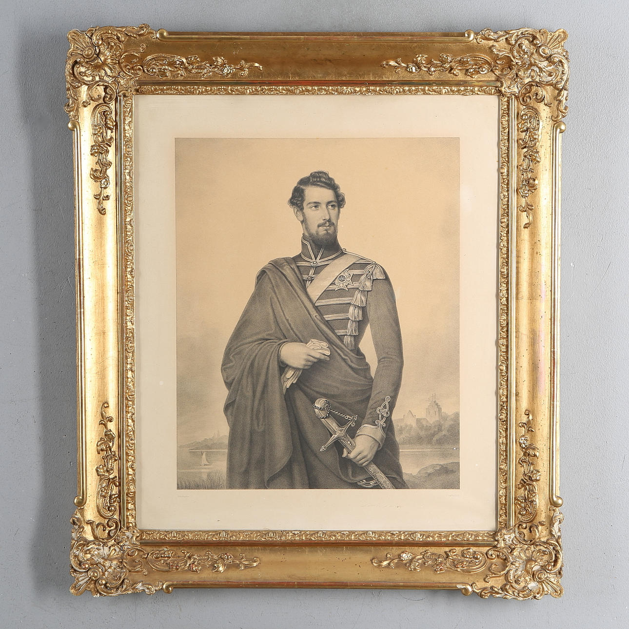 LITHOGRAPHIC PRINT, Karl XV, 19th century.