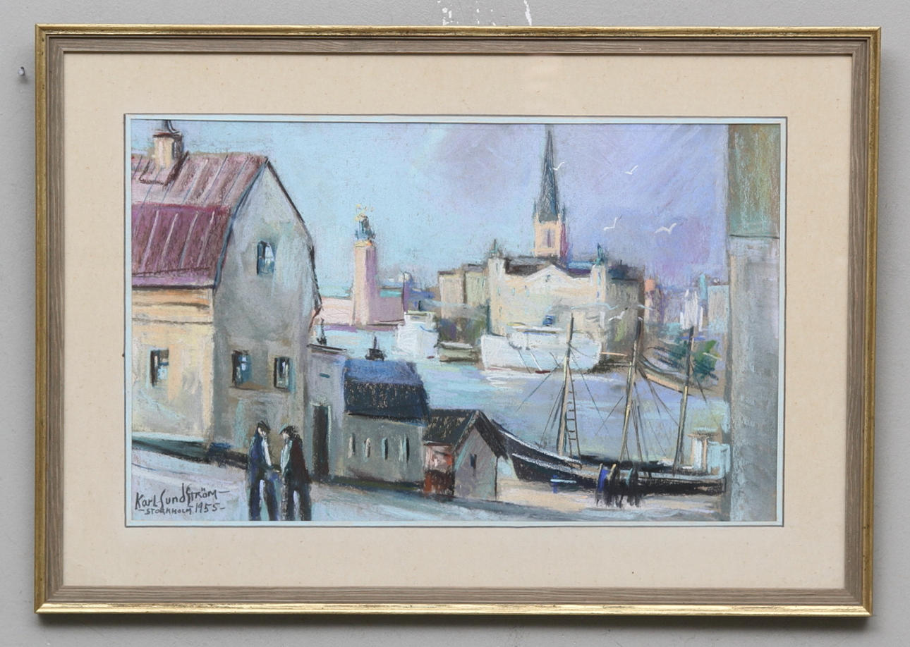 KARL-SUNDSTRÖM. Pastell, motiv från Stockholm, signerad och daterad 1955.