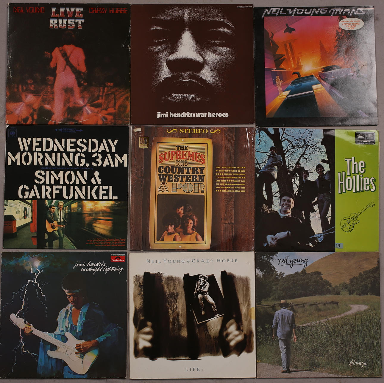 PARTI SKIVOR (9). Bl a Jimi Hendrix, The Hollies, Neil Young etc.