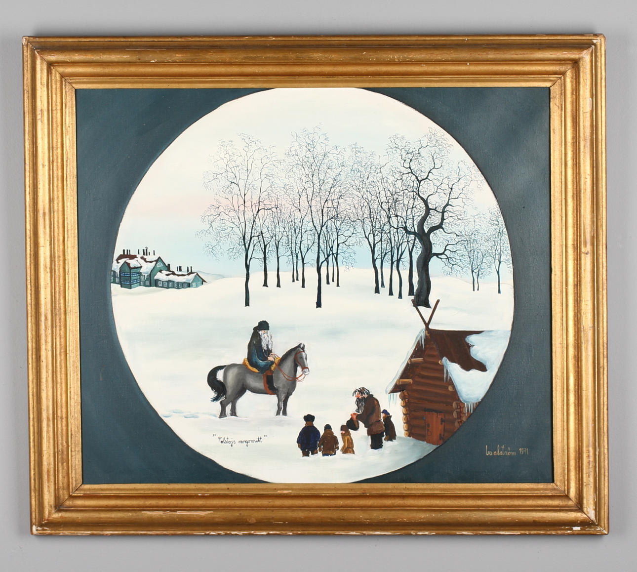 BO ALSTRÖM. "Tolstojs morgonritt". Olja på duk. Signerad och daterad 1971.