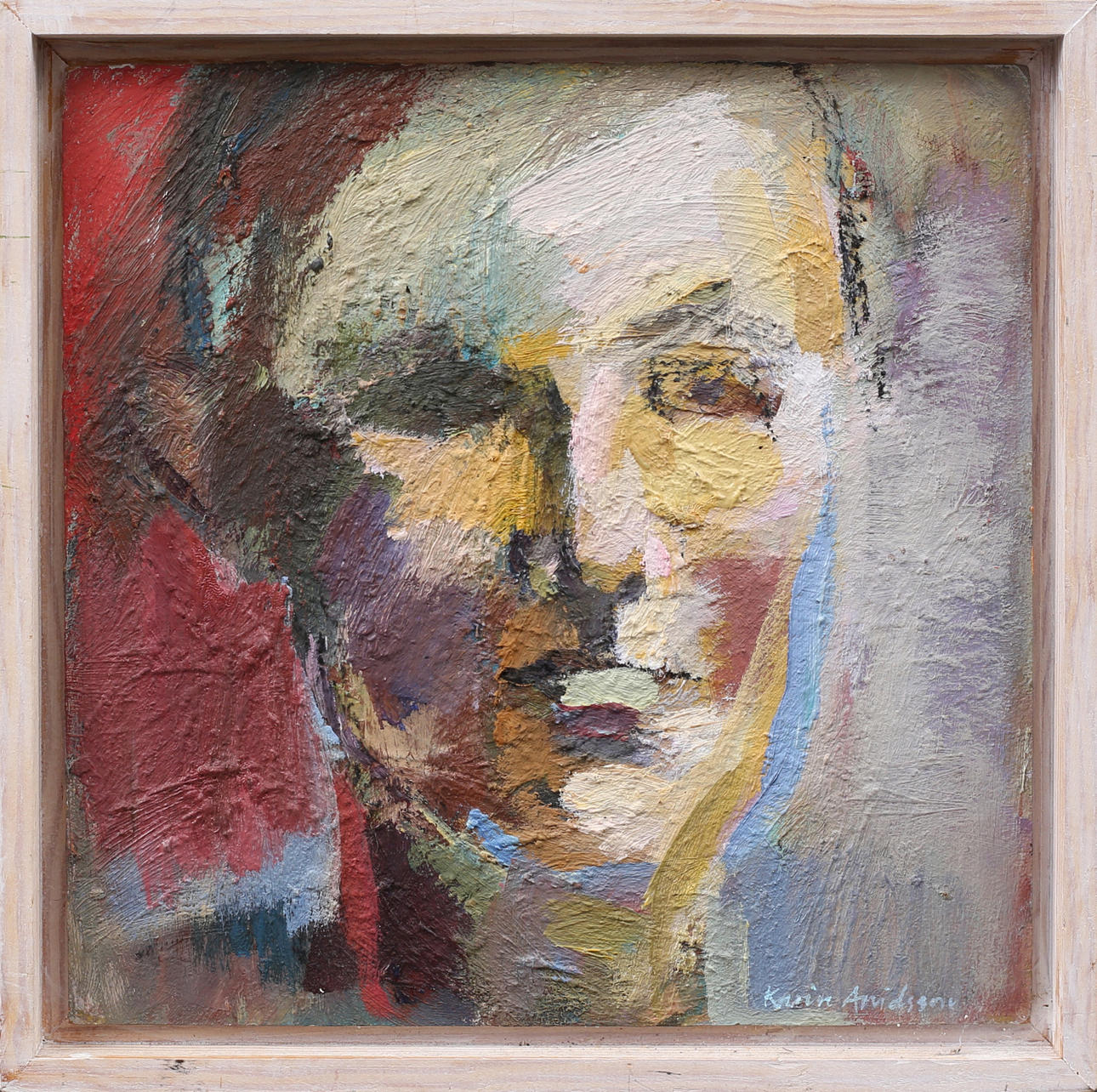 KARIN ARVIDSSON. Face, oil on Board, signed.
