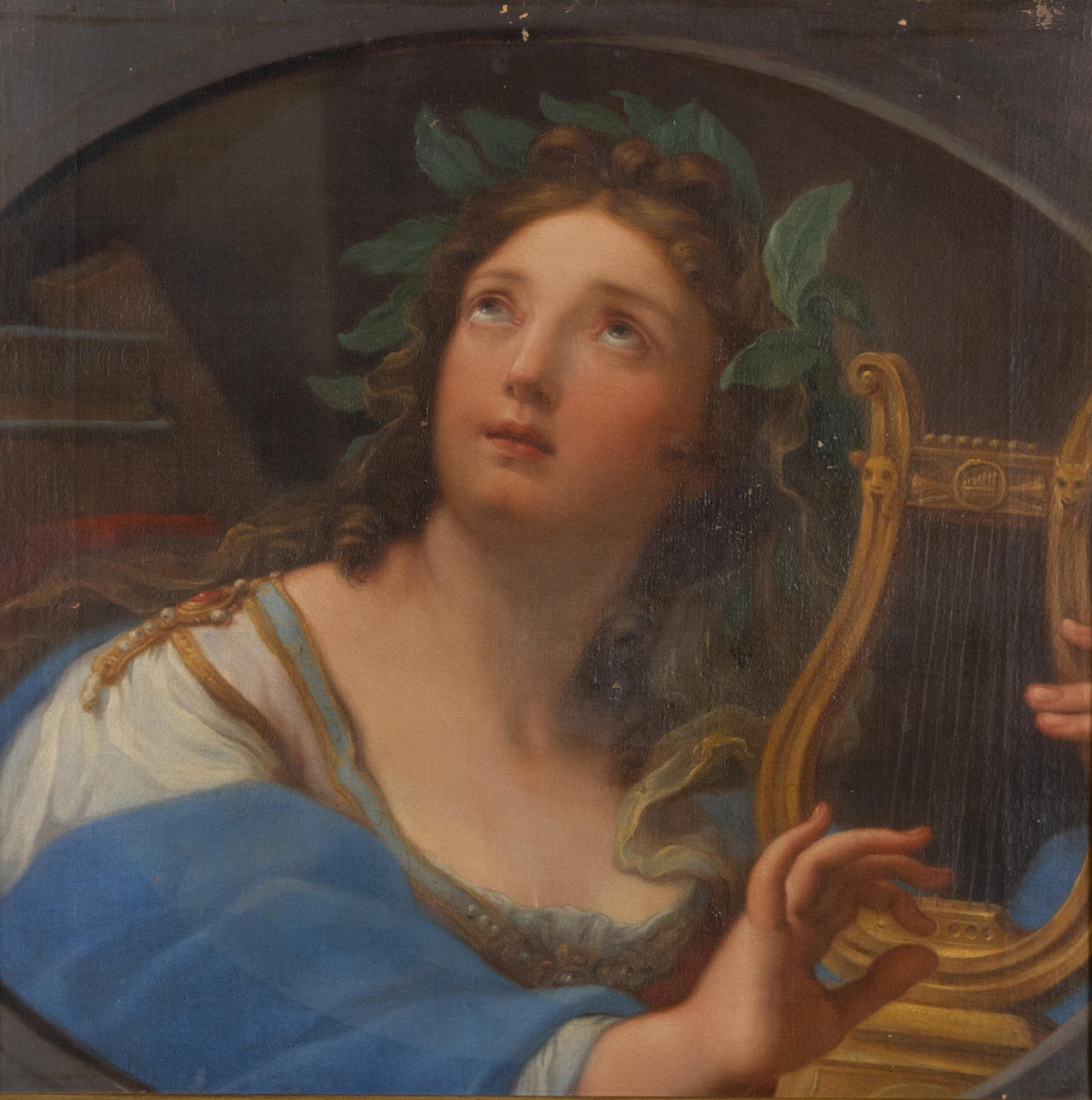 OIDENTIFIERAD KONSTNÄR. Kvinde med lyre, olietryk.