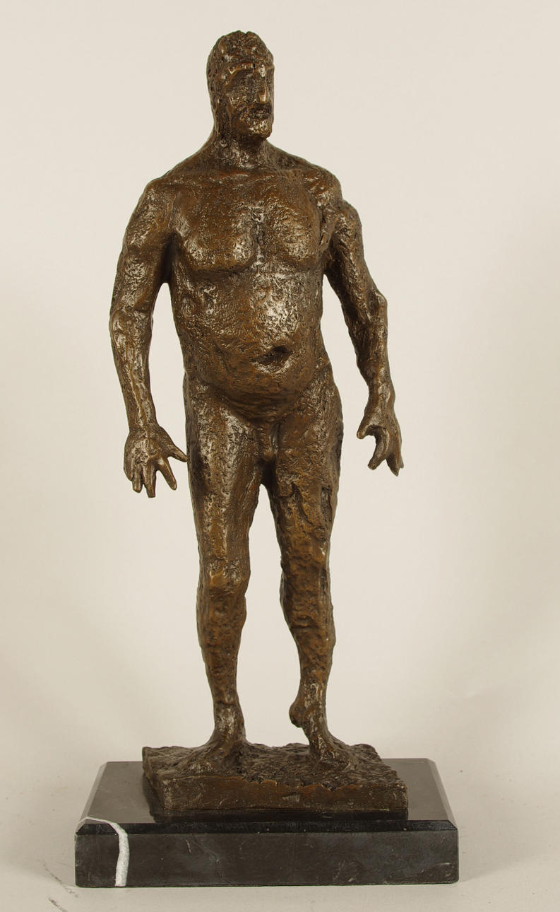 OKÄND KONSTNÄR. bronsskulptur på marmorsockel, mansfigur.