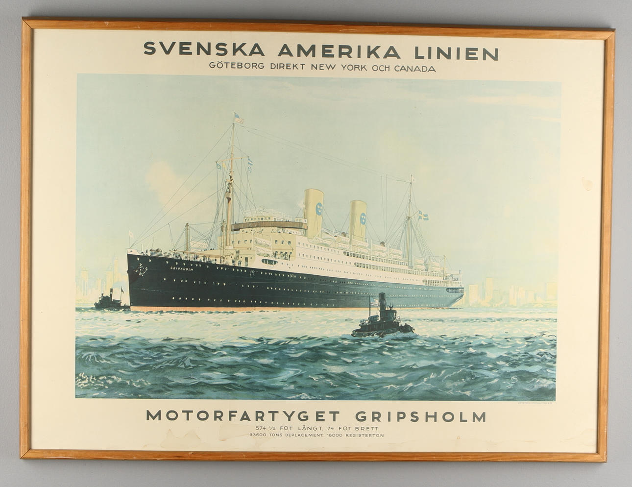 LITOGRAFI Svenska Amerikalinjens Gripsholm, Göteborgs Litografiska AB.