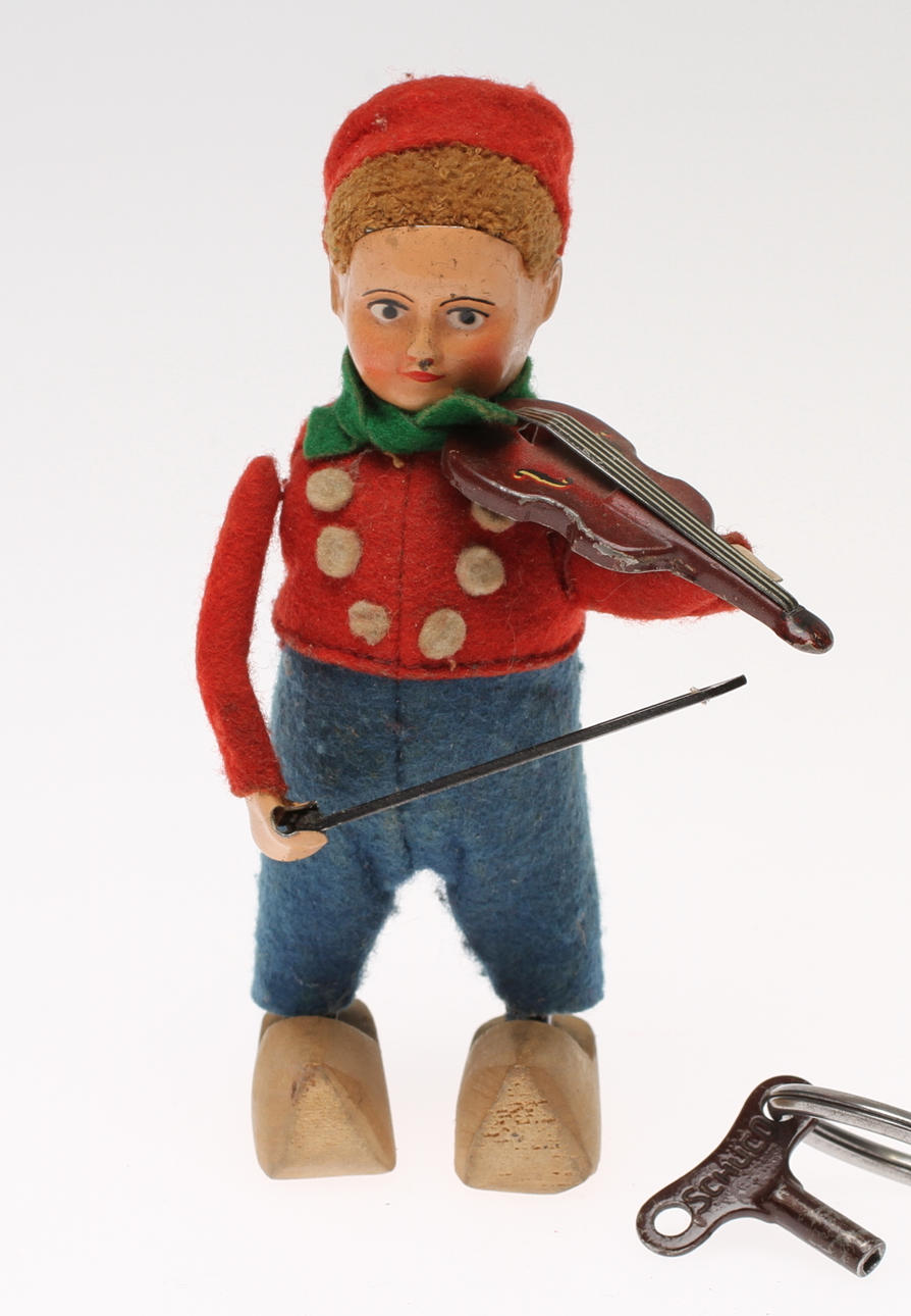 SCHUCO Dansfigur med trätofflor, urverk, holländsk förebild.