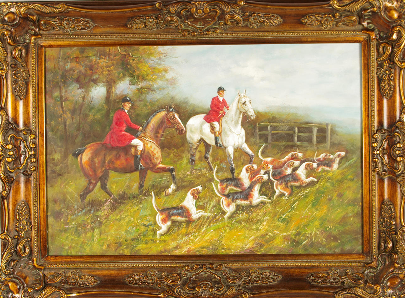 OKÄND KONSTNÄR. Engelskt jaktmotiv, olja på duk.