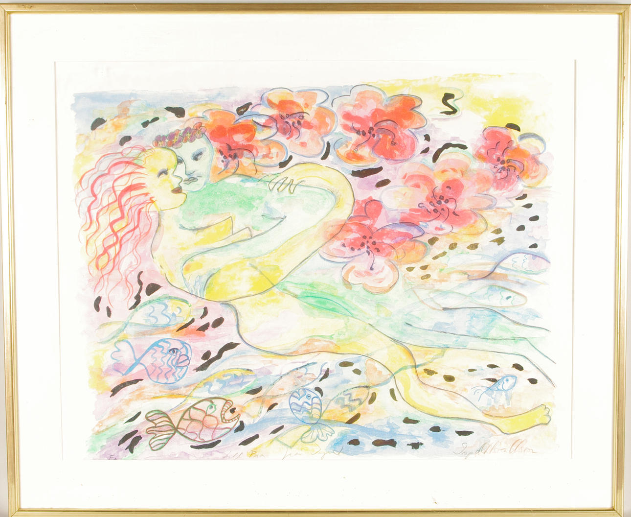 INGRID NILSSON-OLSSON. Kärlekspar, färglitografi.