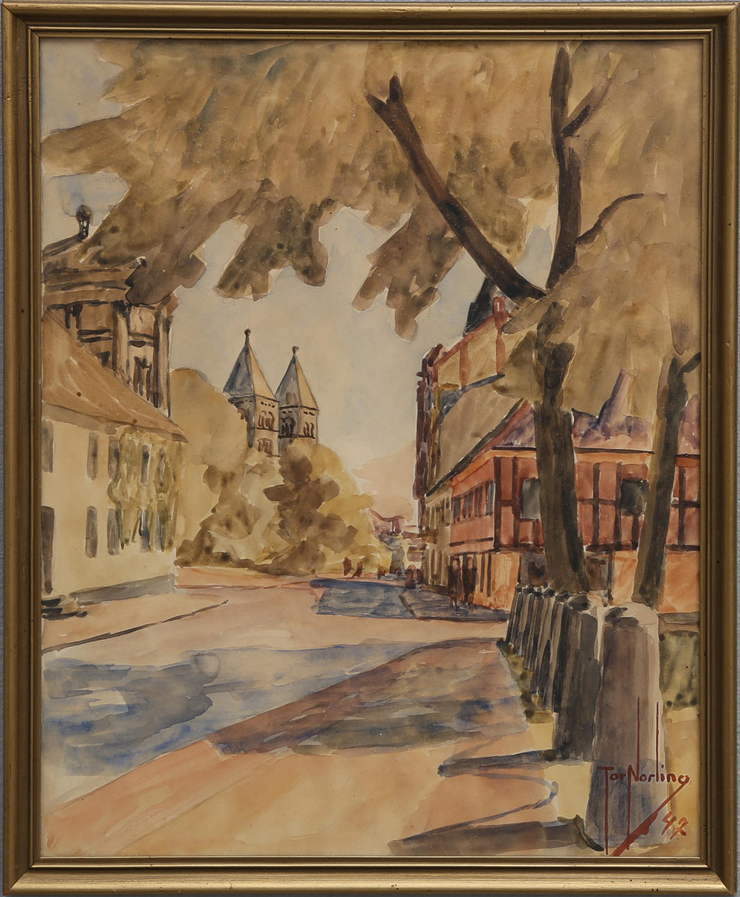 TOR NORLING, Lund motive, signed watercolor, dated 47.