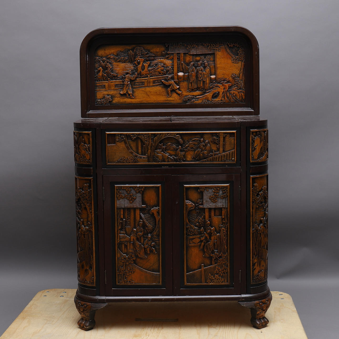 BAR CABINET, carved decor, Asia.